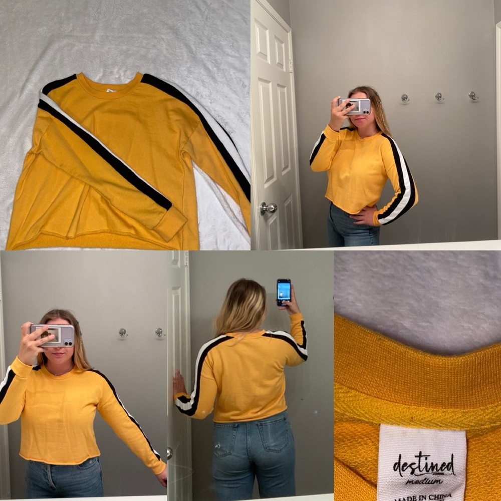 cute light top ! yellow with black&white stripe!